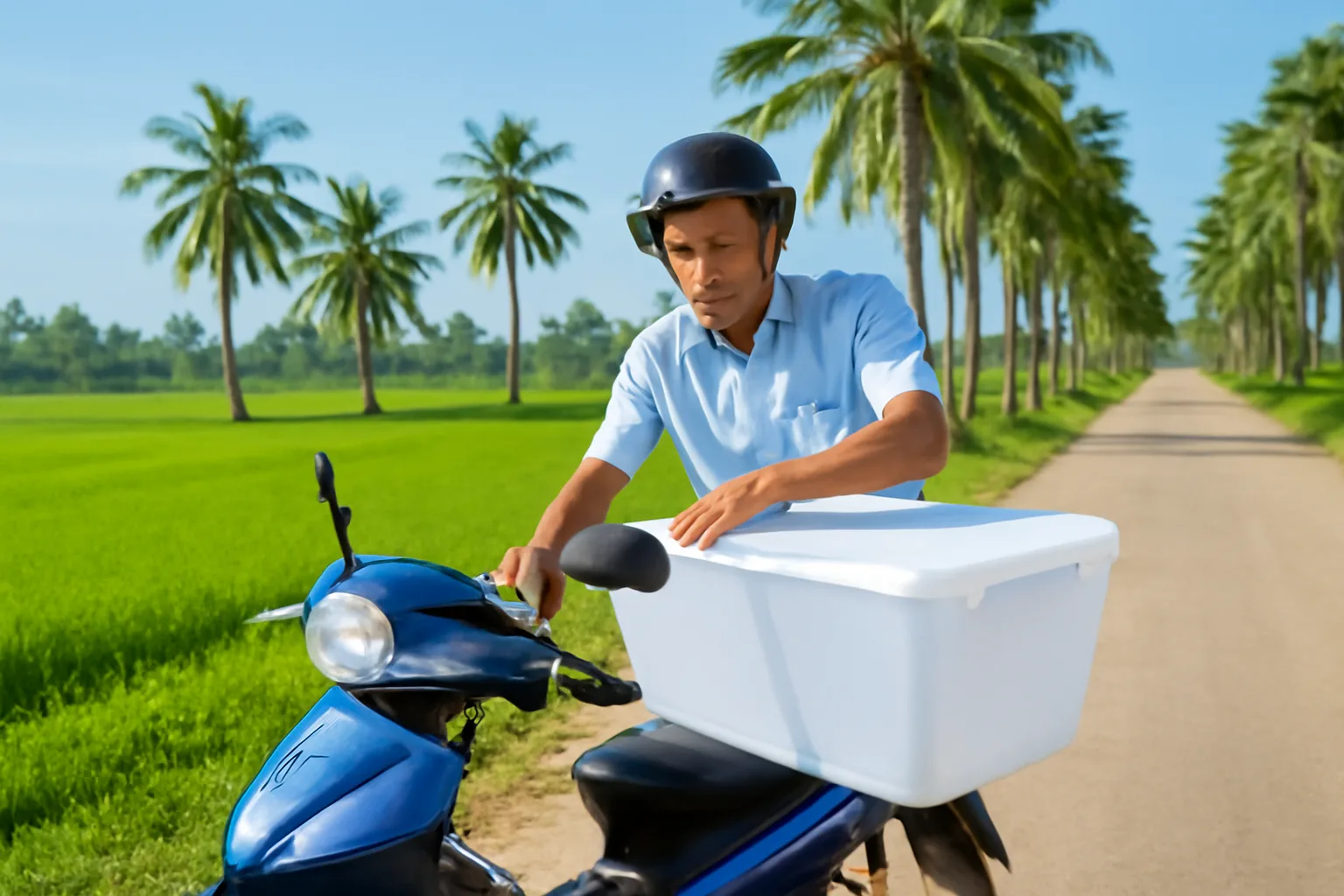 Chủ doanh nghiệp miền Tây chuẩn bị cặp hồ sơ trên xe máy trước khi đi làm việc với thuế